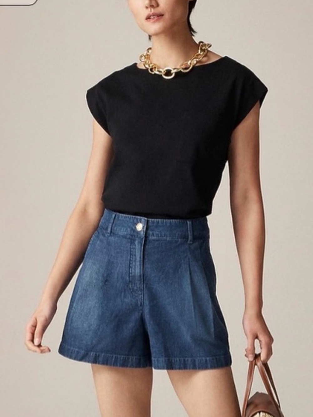 Pleated Denim Short